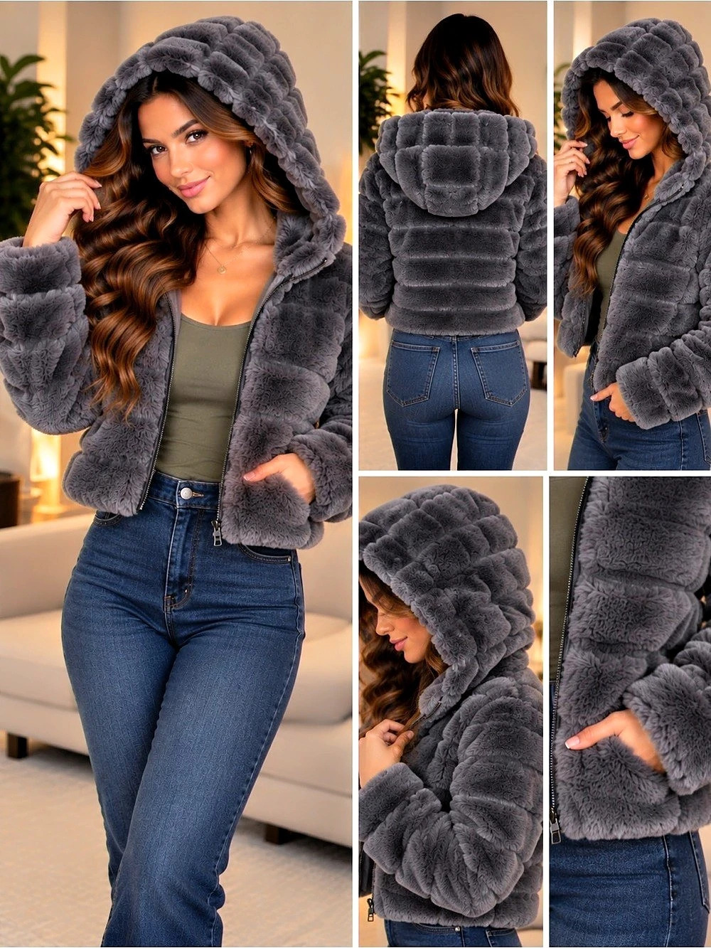 Gray Hooded Teddy Jacket
